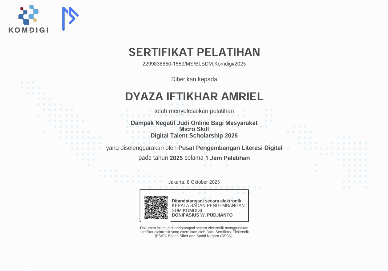 Sertifikat Pelatihan: Dampak Negatif Judi Online  Bagi Masyarakat