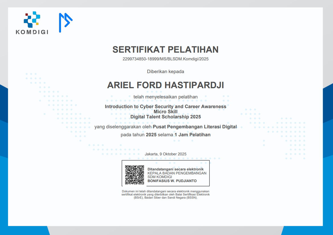 Sertifikat Pelatihan Komdigi