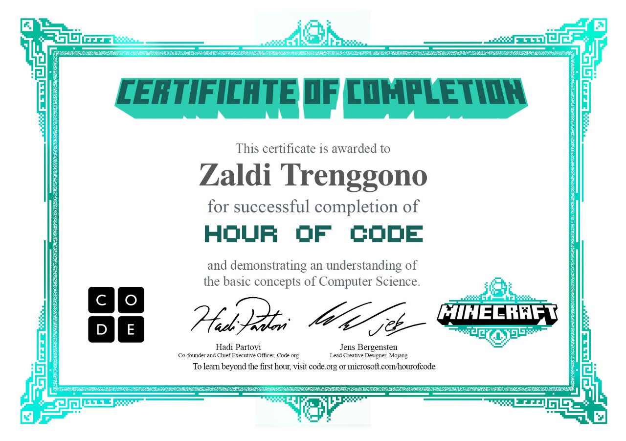 Certificate of Completion HOUR OF CODE DIAMOND