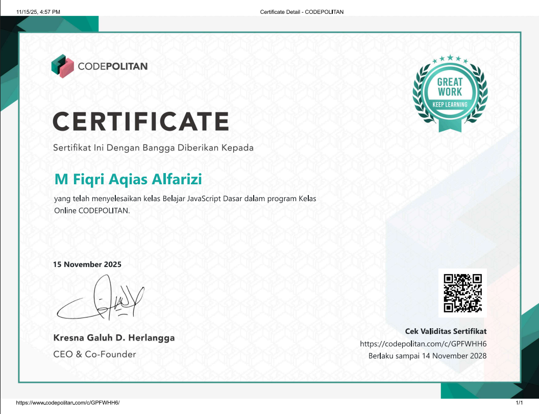 CODEPOLITAN - Belajar JavaScript Dasar