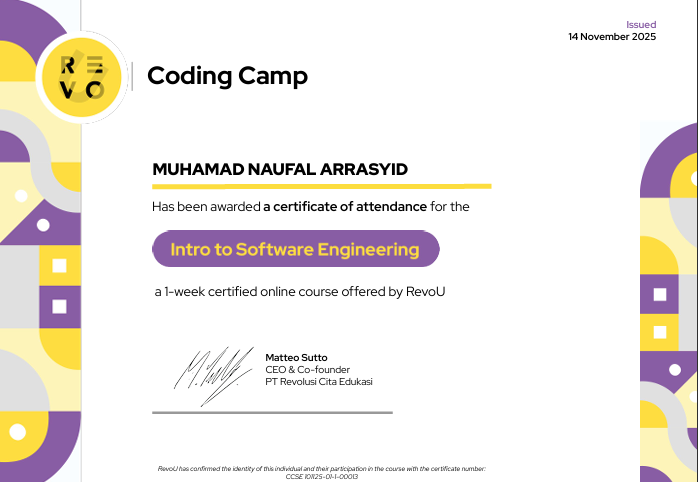 Sertifikat RevoU Coding Camp Software Engineering