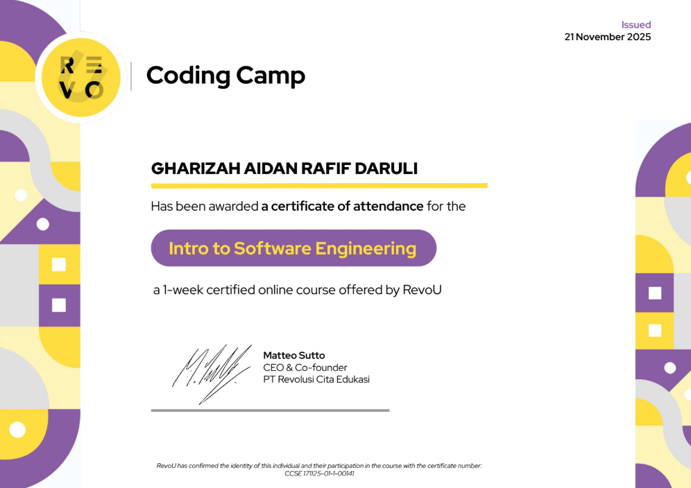 Sertifikat RevoU-Coding Camp-Software Engineering