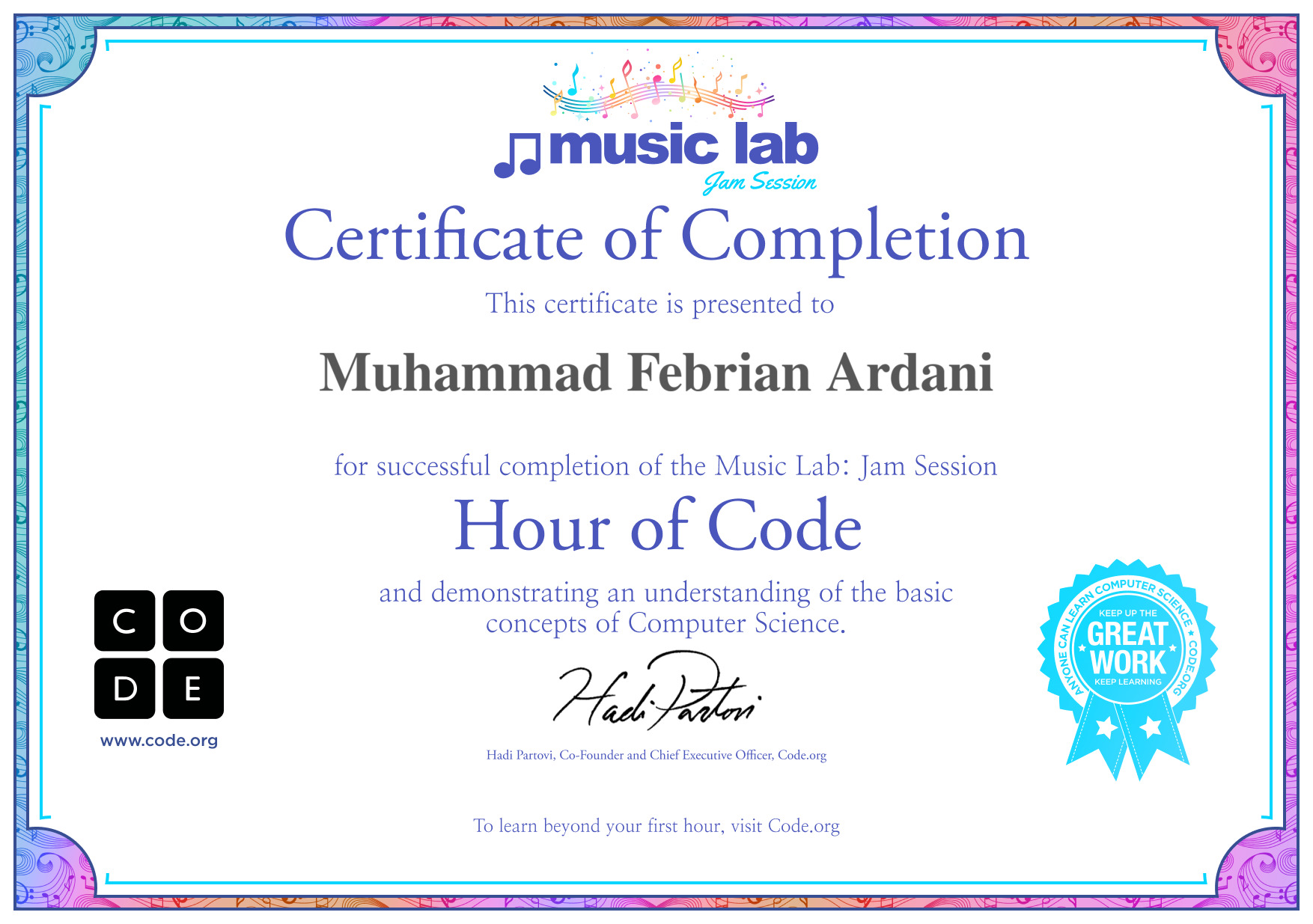 SERTIFIKAT CODE | MUSIC LAB
