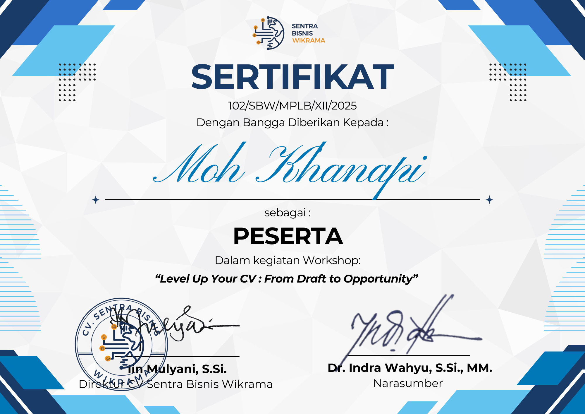 Sertifikat Webinar CV