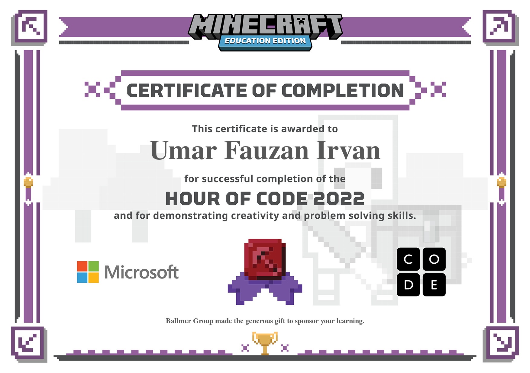 Sertifikat Minecraft Microsoft