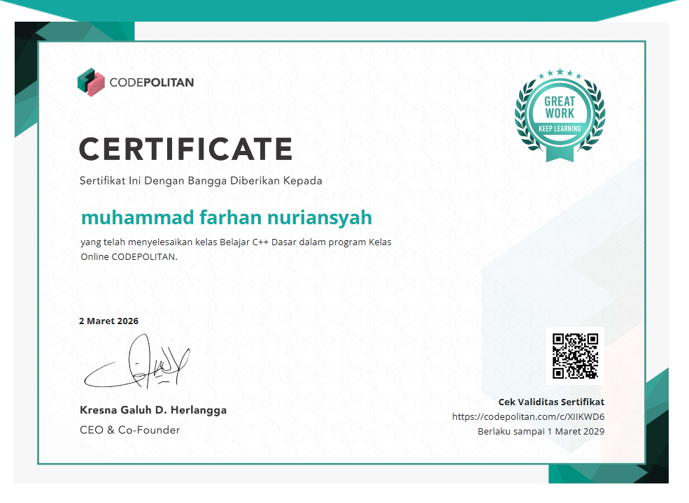 certificat codepolitan c++