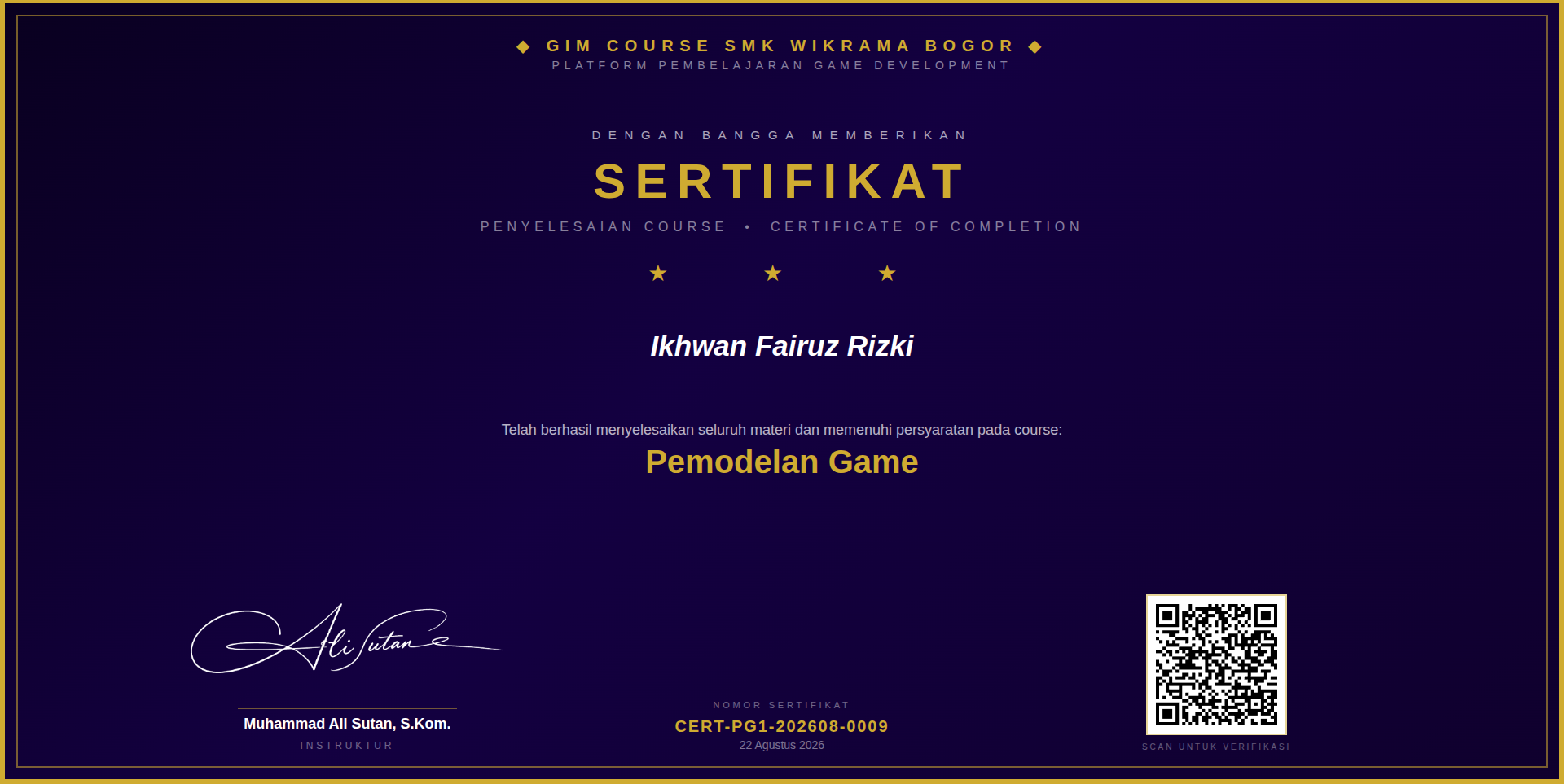 Certificate Game Course