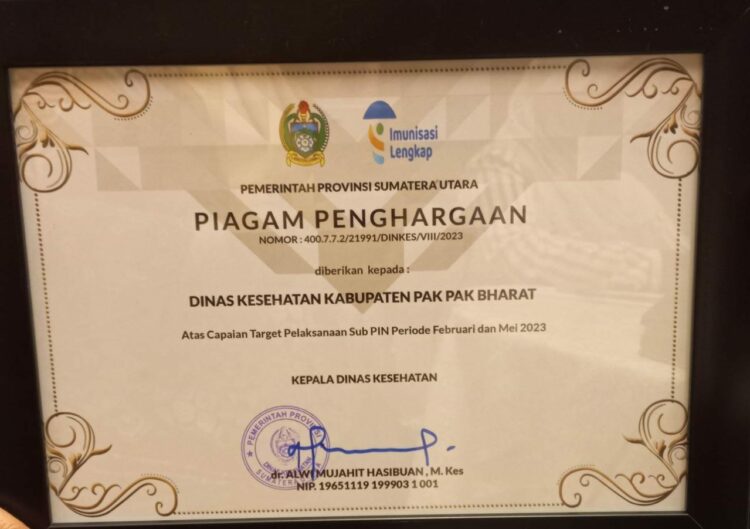 Dinkes Pakpak Bharat Raih Peringkat Pertama Terbaik Pelaksanaan Sub PIN Polio Tingkat Provinsi Sumut