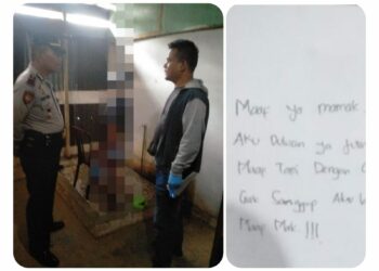 Jasad Korban saat dievakuasi (kiri) dan Surat Wasiat Korban (kanan)