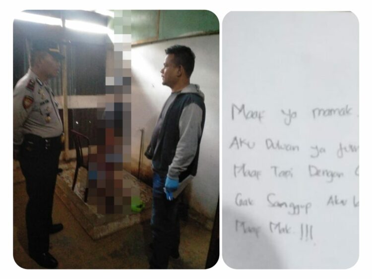 Jasad Korban saat dievakuasi (kiri) dan Surat Wasiat Korban (kanan)