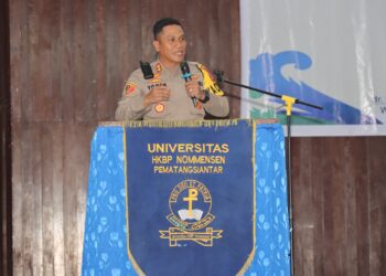 Kapolres Pematang AKBP Yogen Heroes Baruno SH SIK Berikan Materi bahaya penyalahgunaan narkoba di PKKMB Universitas HKBP Nommensen