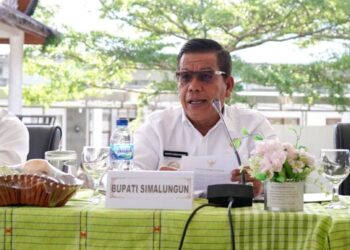 Bupati Simalungun Radiapoh Hasiholan Sinaga saat workshop evaluasi pengelolaan keuangan dana desa Tahun 2023