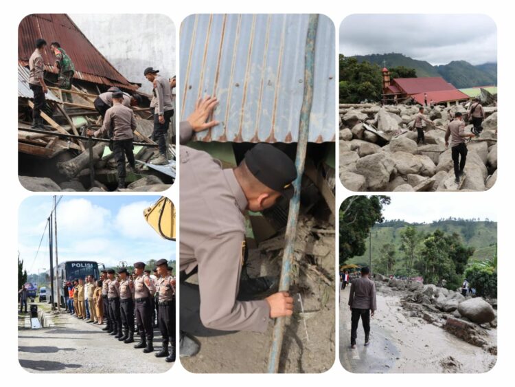 Polres Taput Kirim Personil Dan Alat Berat Bantu Pencarian Korban Banjir Bandang di Humbahas