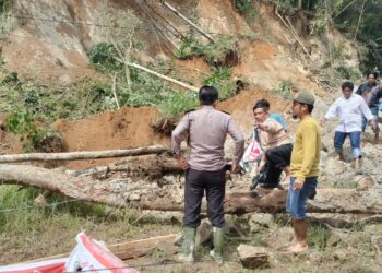 Polisi Sigap Bersihkan Material Longsor di Taput, Lalu Lintas Kembali Normal