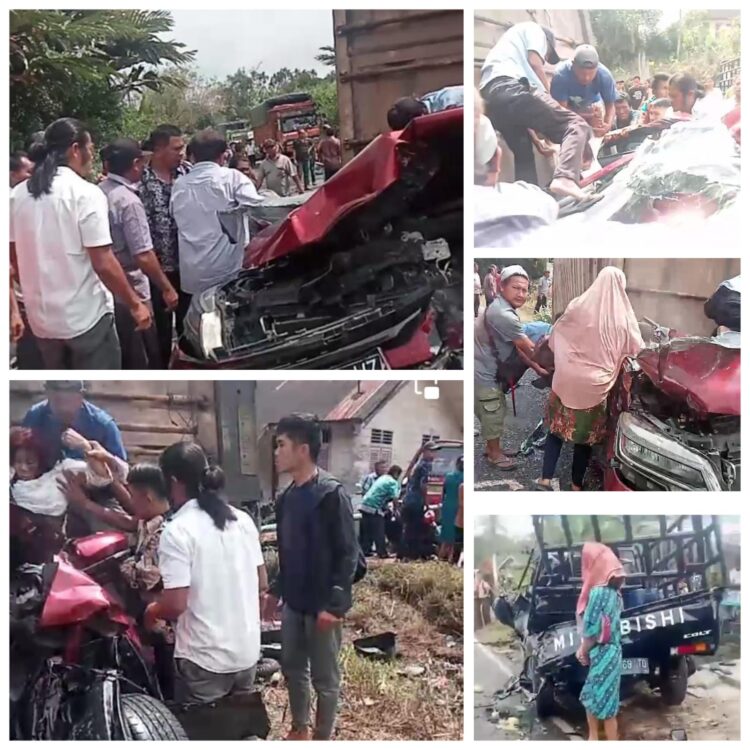 Tabrakan Beruntun, Truk Tronton Seruduk Mobil dan Sepeda Motor di Simalungun