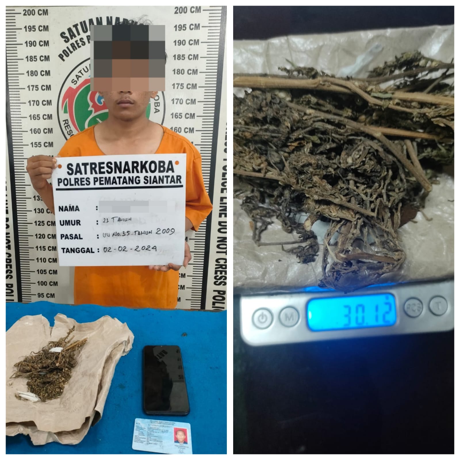 Polres Siantar Ringkus Warga Jalan Mawar Pemilik 30,12 Gram Ganja 