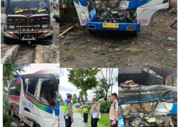 Bus Mopen Tabrak Truck Parkir di Kecamatan Siborongborong, 14 Orang Luka-Luka