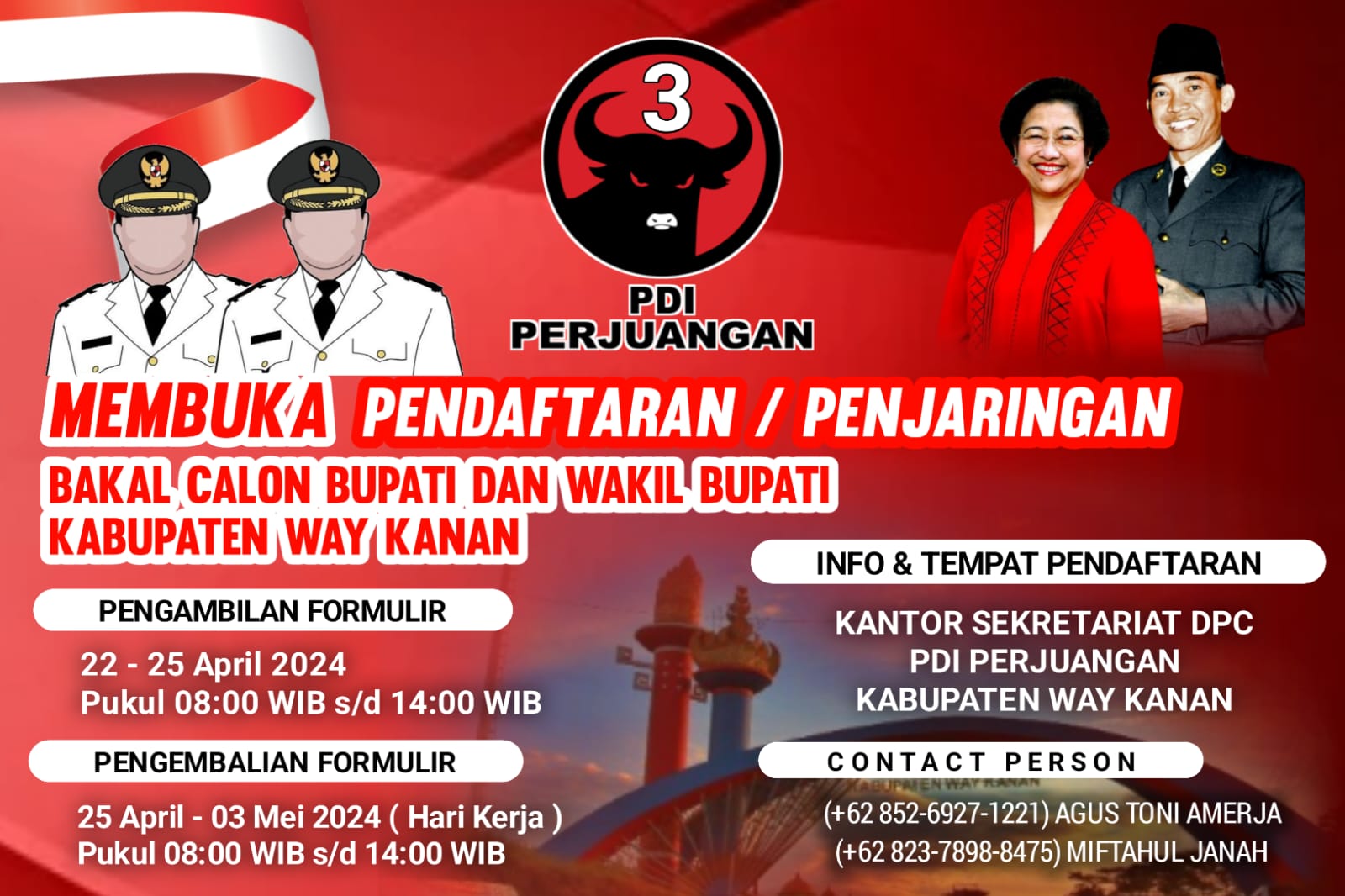 DPC PDI Perjuangan Membuka Penjaringan Calon Bupati Dan Wakil Bupati Kabupaten Way Kanan DPC PDI Perjuangan Membuka Penjaringan Calon Bupati Dan Wakil Bupati Kabupaten Way Kanan