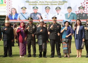 Kapolres Simalungun dan Ketua Bhayangkari Hadiri Upacara Peringatan Hari Lahir Pancasila di Lapangan Koramil Model 08/Bangun