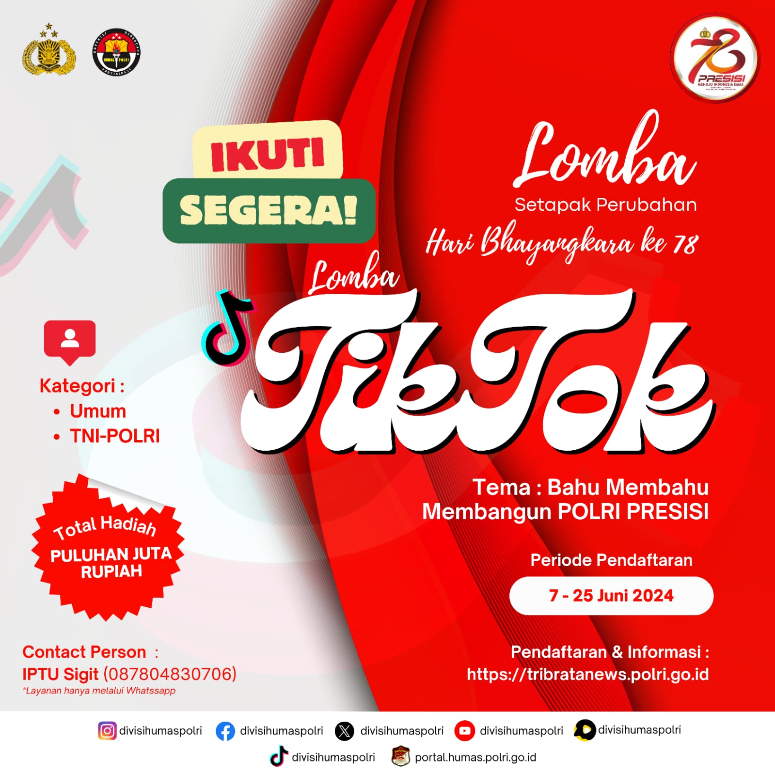 Semarak Bhayangkara ke 78 Diramaikan Berbagai Lomba "Setapak Perubahan", Hadiah Puluhan Juta 