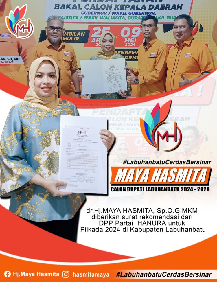 DPP Hanura Berikan Surat Rekomendasi ke Balon Bupati Labuhanbatu Maya Hasmita