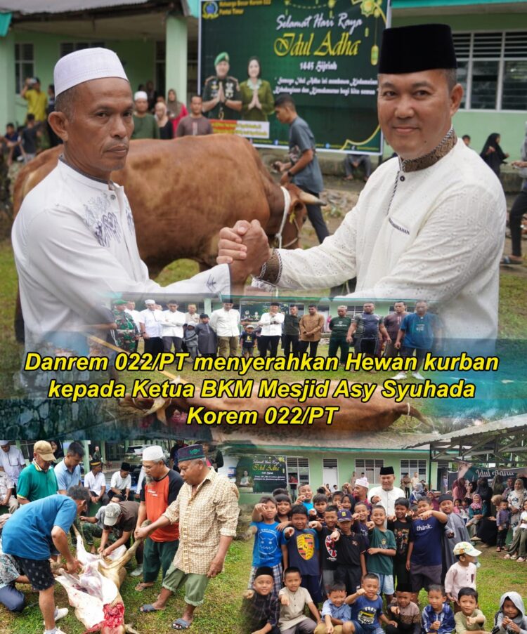 Korem 022/PT Gelar Sholat Idul Adha 1445 H, Danrem Kolonel Inf Tagor Rio Pasaribu Serahkan Hewan Kurban