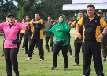 Polres Simalungun dan Kodim 0207/Simalungun Gelar Olah Raga Bersama Peringati Hari Bhayangkara Ke-78