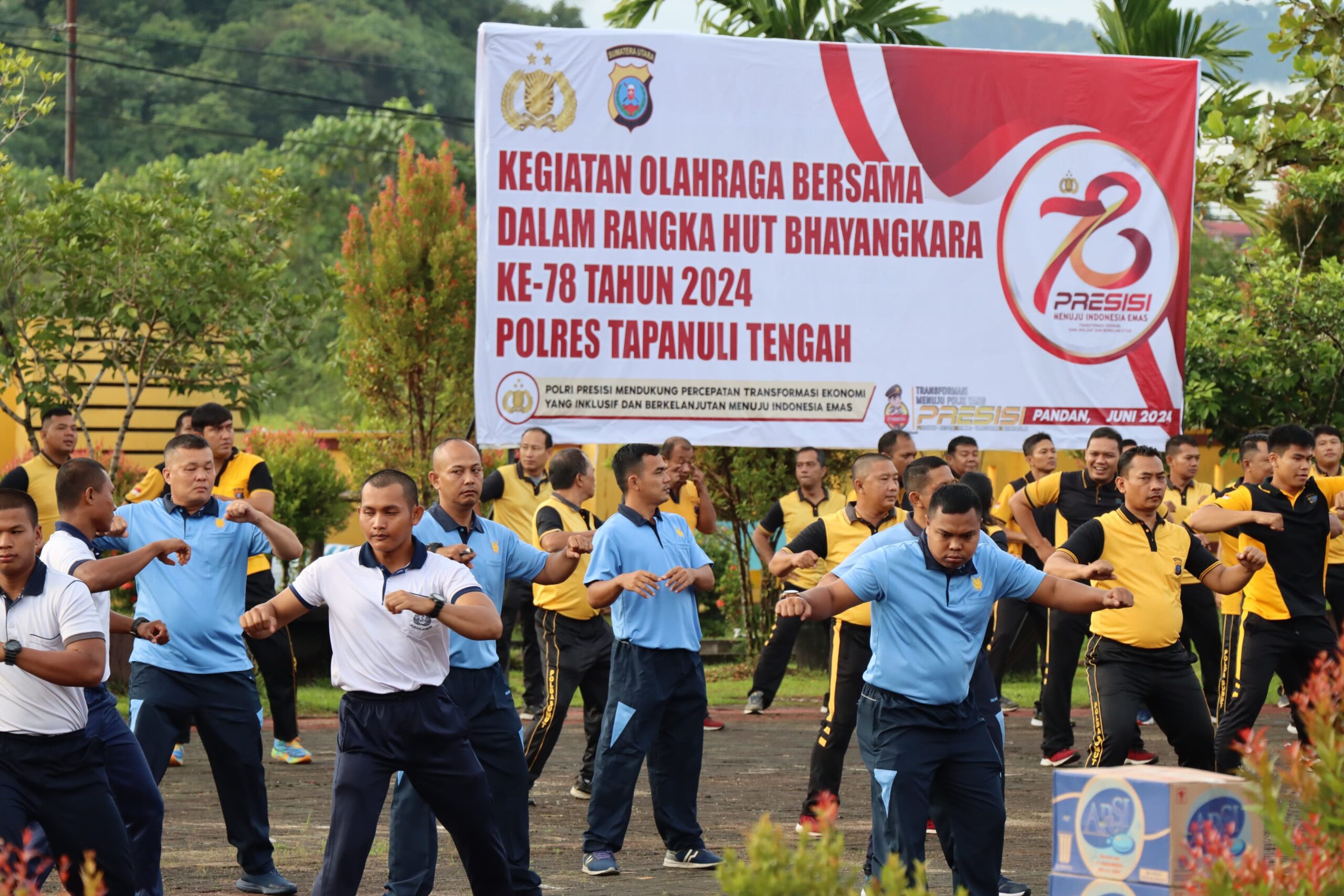 Sambut HUT Bhayangkara ke-78, Polres Tapteng Gelar Olah Raga Bersama