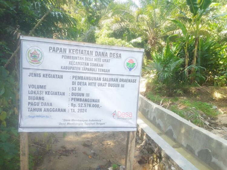 Bersumber dari APBDes, Drainase Sepanjang 53 Meter Dibangun Di Dusun III Desa Hite Urat Sorkam Tapteng
