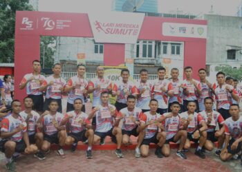 Personil Sat Brimob Polda Sumut Ikut Meriahkan Fun Run Lari Merdeka Sumut,  Menyambut PON XXI dan HUT RI ke-79