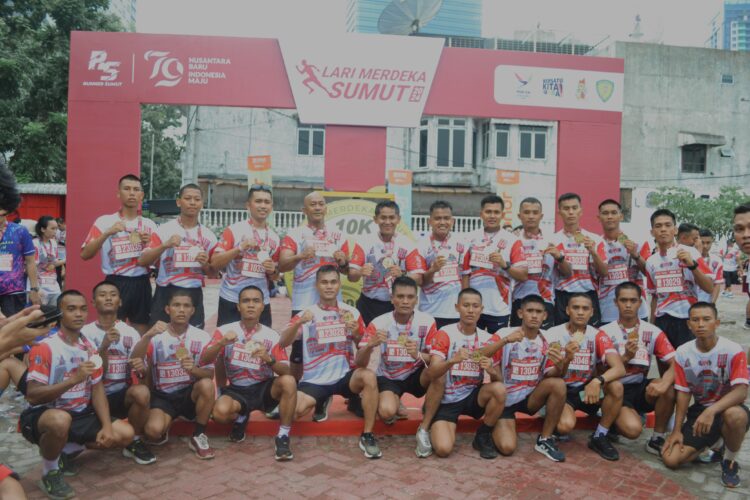 Personil Sat Brimob Polda Sumut Ikut Meriahkan Fun Run Lari Merdeka Sumut,  Menyambut PON XXI dan HUT RI ke-79