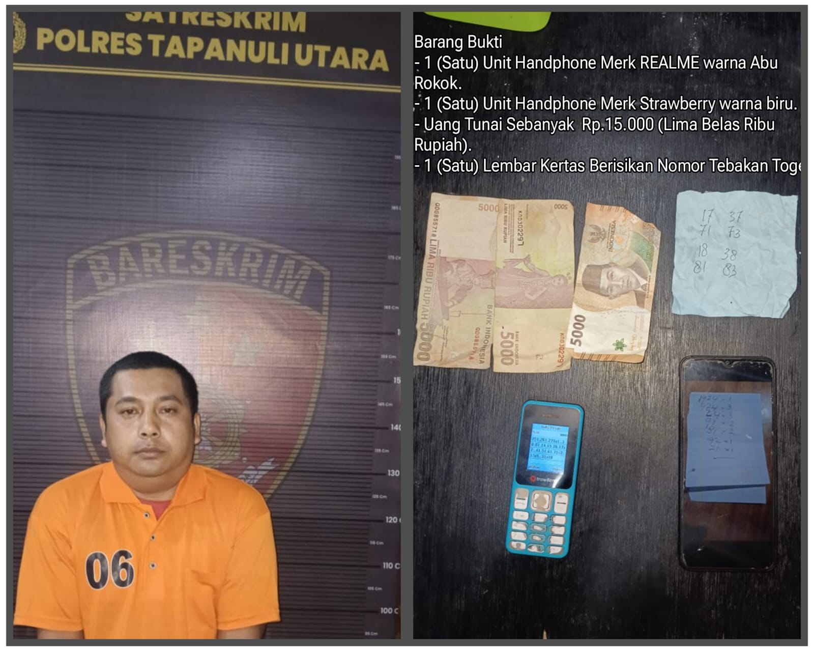 Rambo Pelaku Judi Togel Berhasil  Diringkus Sat Reskrim Polres Taput