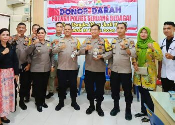 Aksi Donor Darah, Wartawan Turut Semarakkan HUT Polwan Polres Sergai