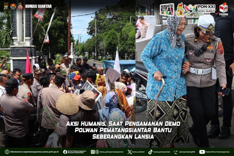 Aksi Humanis Polwan Pematangsiantar Bantu Seberangkan Lansia Saat Pengamanan Demo 