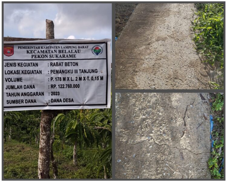 Pembangunan Rabat Beton di Pemangku 3 Pekon Sukarame Dipertanyakan 