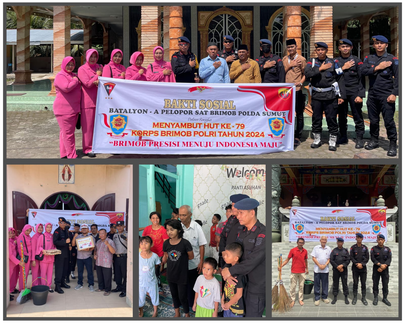 Personil Batalyon A Pelopor Sat Brimob Polda Sumut Gelar Pembersihan Rumah Ibadah dan Pembagian Sembako di Panti Asuhan