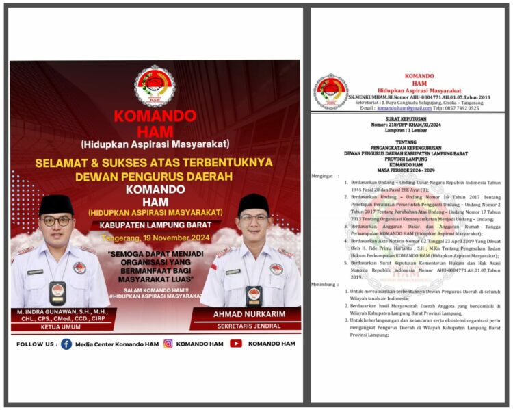 DPP Komando HAM Kembali Membentuk Kepengurusan Untuk Wilayah Lampung Barat