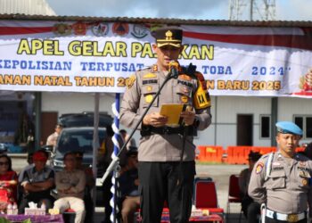 Polres Taput Laksanakan Apel Gelar Ops Lilin Toba 2024, Siapkan 7 Pos Untuk Melayani Pemudik Nataru