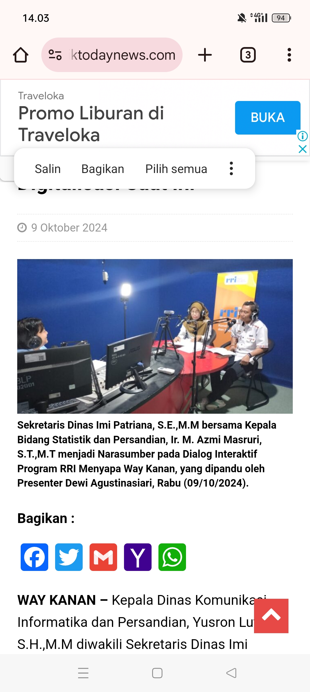 Sekdin Kominfo Sampaikan Capaian SPBE Kabupaten Way Kanan Dalam Era Digitalisasi Saat ini