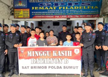 Brimob Sumut Dukung Program Pemerintah, Bagikan Makanan Bergizi di Panti Asuhan Grace House Siantar