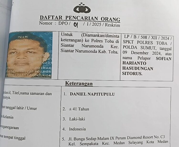 Polres Toba Perlihatkan Foto DN Selaku DPO Kasus Dugaan Penculikan Kadis PUTR Toba Sofian Sitorus