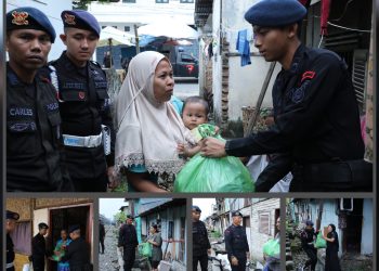 Jumat Berkah, Brimob Polda Sumut Bagikan Sembako kepada Warga Medan Timur 