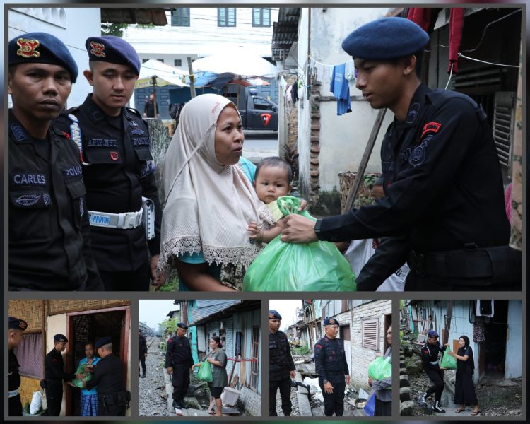 Jumat Berkah, Brimob Polda Sumut Bagikan Sembako kepada Warga Medan Timur 