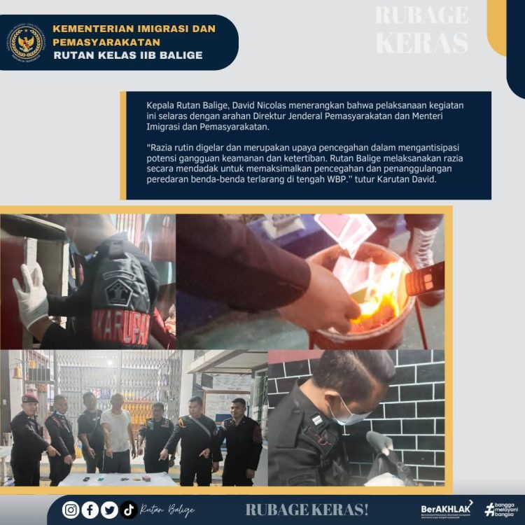 Rutan Kelas IIB Balige Gelar Razia Kamar WBP Secara Mendadak, Sejumlah Benda Terlarang Diamankan 