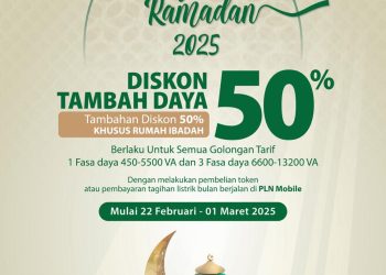 Sambut Ramadhan, PLN Beri Kemudahan Diskon 50% Tambah Daya kepada Konsumen