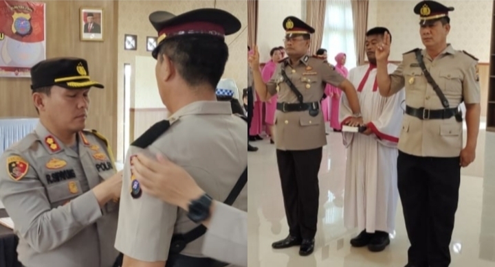 Saat serah terima jabatan Kapolsek Perdagangan.