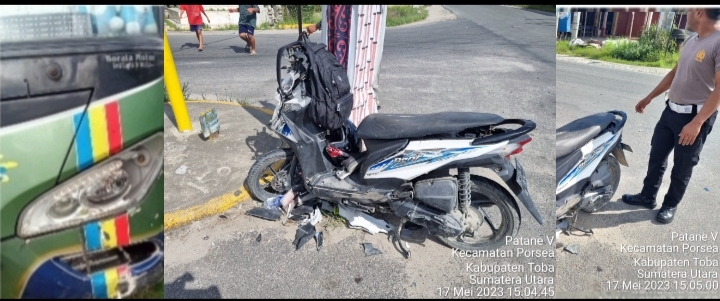 Bus ALS dan sepedamotor korban diamankan di Mako Polres Toba