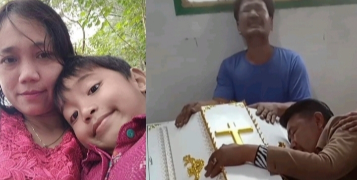 Ibu dan anak korban pembunuhan dan mantan suami saat meratapi jasad anaknya