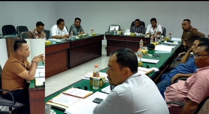 Bona Uli Rajagukguk kemeja warna coklat saat mempertanyakan kewenangan DPMPN meminta SPj Dana Desa