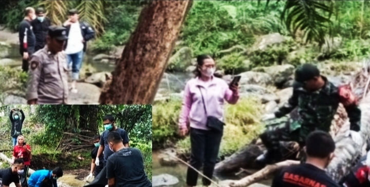 Proses evakuasi sosok mayat dari Aek Mombuaya (Photo Istimewa)